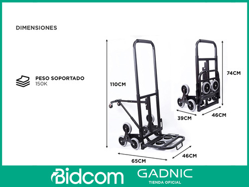 Carro Aluminio Plegable Gadnic 150kg Con Plataforma Y Ruedas