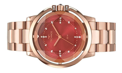 Relógio Feminino Rose Technos Vidro Lapidado Caixa Vazada+nf