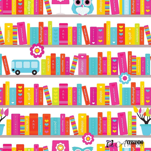 Papel Parede Adesivo Lavável Infantil Estante De Livros Book