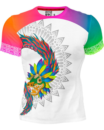 Playera Caballero Manga Corta Quetzalcóatl Colorido L0013