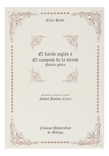 Libro El Baron Ingles O El Campeon De La Virtud De Reeve Cl