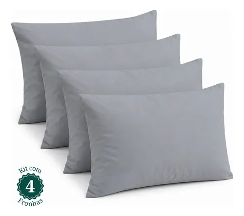 Kit 4 Fronhas Avulsas Lisas 100% Algodão Malha Com Zíper 50x70cm Toque Macio Anti Bolinha Não Encolhe Fronha Para Travesseiro Cor Cinza Cozzilar