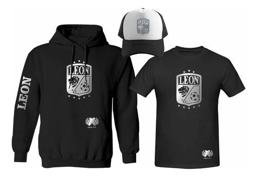 Kit Sudadera + Playera + Gorra Club León Liga Mx Mod Silver