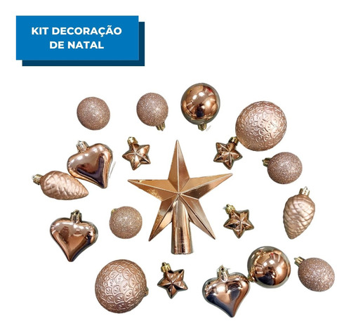 Kit De Decoração Árvore De Natal Corações Bolas E Estrelas Cor Dourado