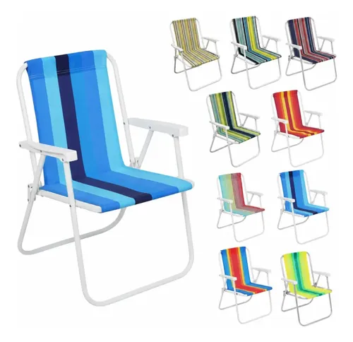 Cadeira De Praia Dobravel Aco Cores Sortidas Resistente Reforcada Praia Piscina Camping