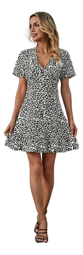 Vestido Con Estampado De Leopardo Bajo Con Fruncido