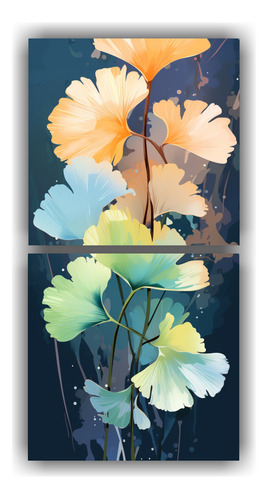 100x50cm Cuadro Decorativo Hojas Ginkgo Amarillo Blanco Neon