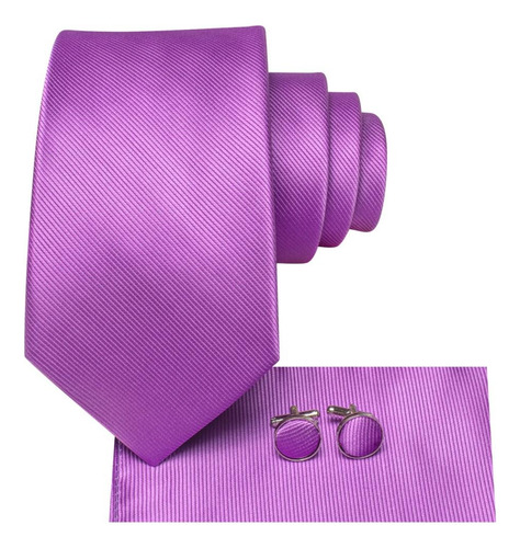 B3709 Seda | Corbata Pañuelo Mancuernillas | Violeta