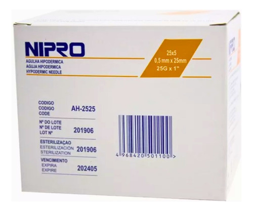 Aguja Hipodermica 25g X 1 Nipro X 100 Unid