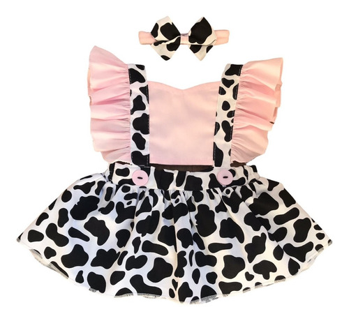 Roupa De Bebê Romper Menina Tema Fazendinha Vaquinha + Laço 