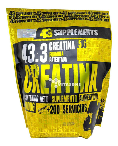 Imagen 1 de 12 de Creatina 1 Kg 200 Servicios 43 Supplements
