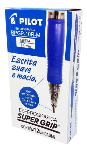 Caneta Esferográfica Azul Pilot Super Grip 1.0 12 Unidades