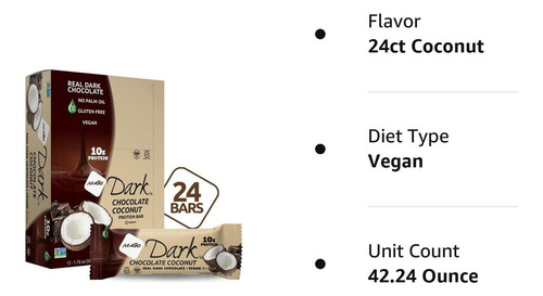 Nugo Chocolate Oscuro Con Coco, Barra De Proteína De 10 G, V
