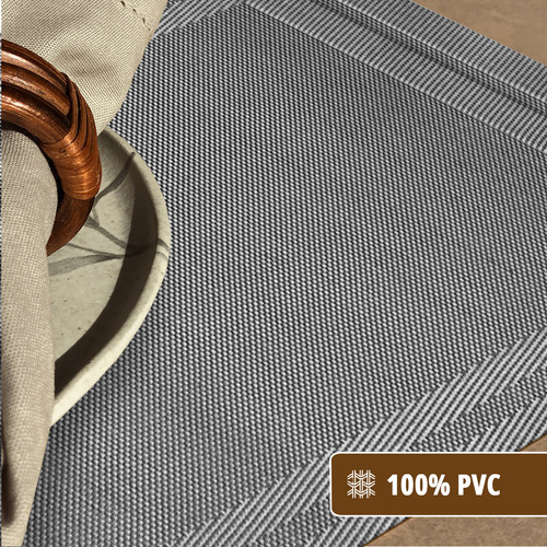 12 Jogo Americano Mesa Posta Luxo Impermeável Pvc Mz Mold Vr Cor M5 PRATA claro escuro cinza grafite preto MOLDURA MZ RETANGULAR