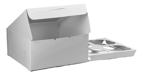 Paq. 10 Cajas Blancas Para 4 Cupcakes (16x16x7.5cm) Con Base