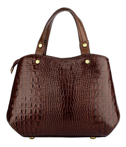 Bolsa Pequena De Couro Croco Megan Cor Café