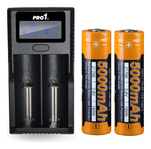 Cargador Efest Mega Usb 21700 + Fenix 5000mah X2 Unidades