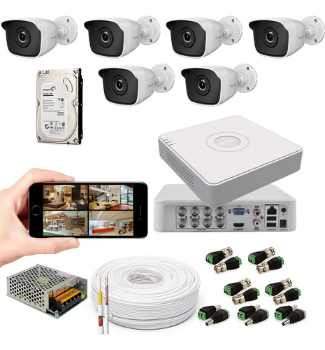 Kit 6 Câmeras Completo Hikvision Dvr 8 Canais