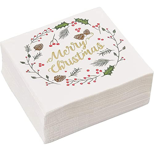 ~? 50 Pack Merry Christmas Paper Cocktail Napkins Para Sumin