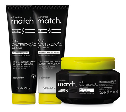 O Boticário Combo Match Cauterização Pós- Química: Shampoo + Cond+ Másc