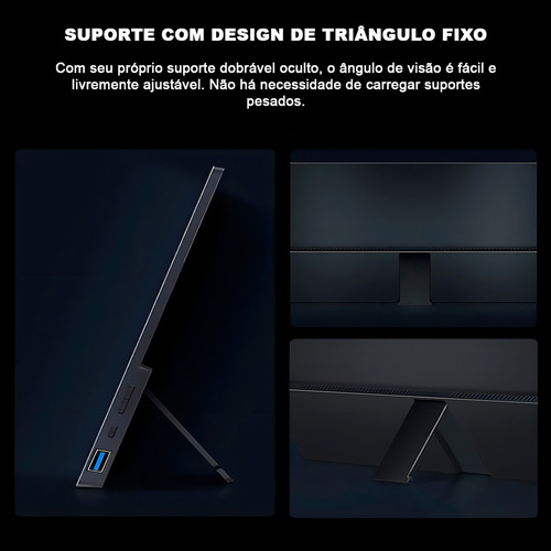Monitor Portátil Vchance 15.6 350nit De Brilho Ultra Fino Full Hd 1920x1080p 100% Srgb Com Suporte Escondido