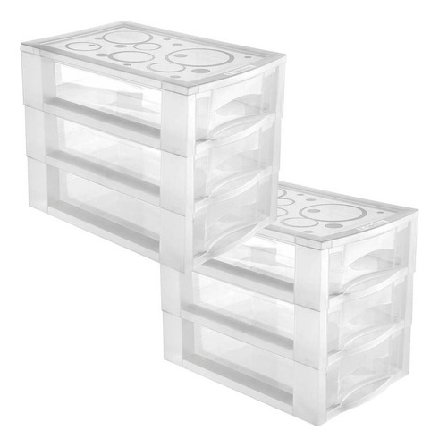 Kit 2 Gaveteiro Para Organização Médio De Mesa 3 Gavetas Cor Cristal