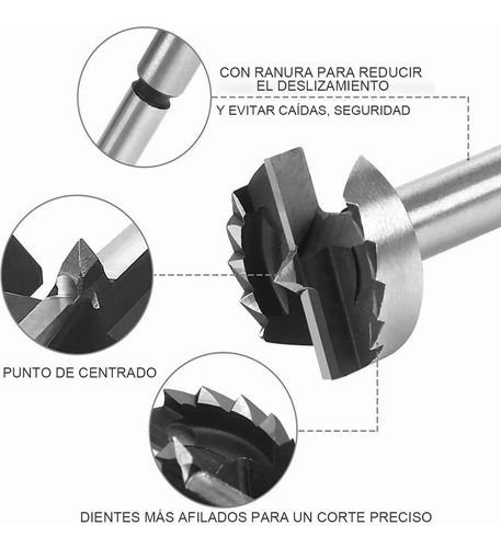 Imagen 3 de 8 de Brocas Forstner Bisagra, Muebles De Cocina Y Puertas 5 Pcs