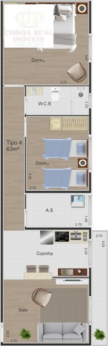 Imagem 12 de 13 de Área 40,00 M²/ 02 Dorms / 01 Sala / 01 Cozinha/01 Banheiro /01 Área De Serviço/ 01 Vaga De Garagem - Ap00098 - 34004465