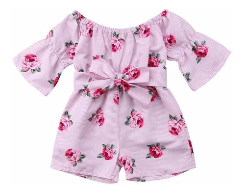 Conjunto Rosa Ropa Para Niña Pelele Floral Con Lazo