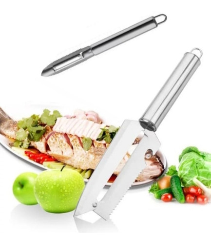 Kit Descascadores Facas Inox - Peixes, Legumes E Frutas