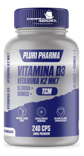 Vitamina D3 10.000ui + K2 Mk7 240 Cápsulas Pluri Pharma