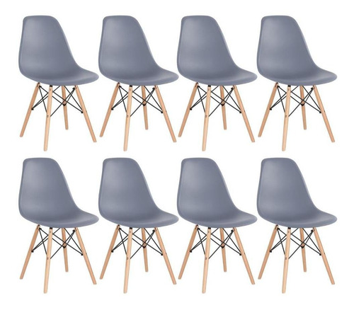 Kit - 8 X Cadeiras Charles Eames Eiffel Dsw Madeira Clara Cor Da Estrutura Da Cadeira Cinza-escuro