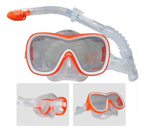 Careta Buceo Snorkel Doble Valvula Goma Termoplastica Intex