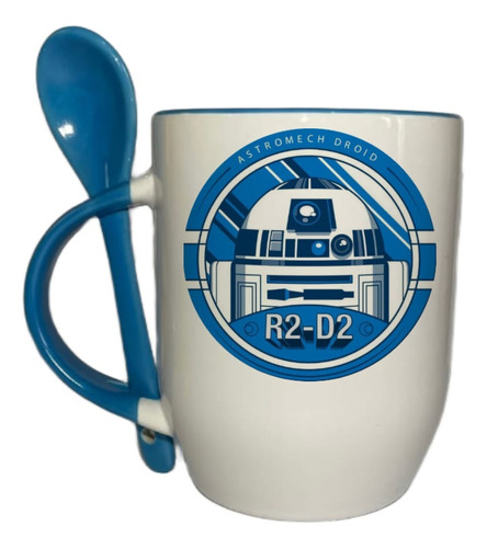 Taza R2-d2 Star Wars Con Cuchara Azul Personalizable