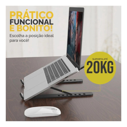 Base Suporte Ergonômico Notebook Dobrável Apoio Regulável Cor Preto