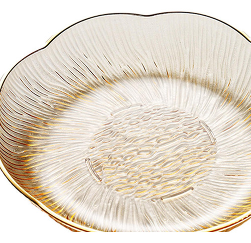 Plato De Fruta, Plato De Postre, Redondo, 4 Oro Transparente