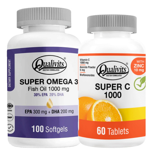 Super Vitamina C, Zinc + Super Omega 3 X100 Caps - Qualivits Sabor Natural