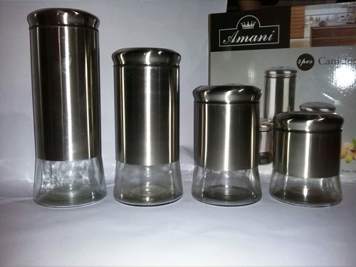 Set De Potes De Cocina  Vidrio Y Acero Inoxidable 4 Piezas