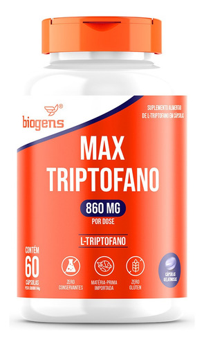 Max Triptofano, 860mg L-triptogano, 60 Cápsulas Gelatinosas, Biogens
