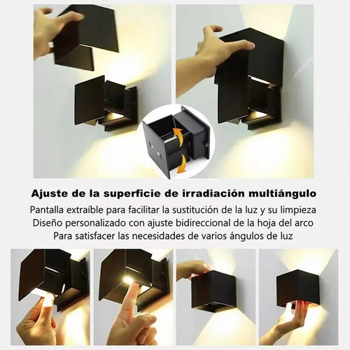 4pz Lámpara De Pared Led 6w Impermeable Foco Blanco Cálido Negro
