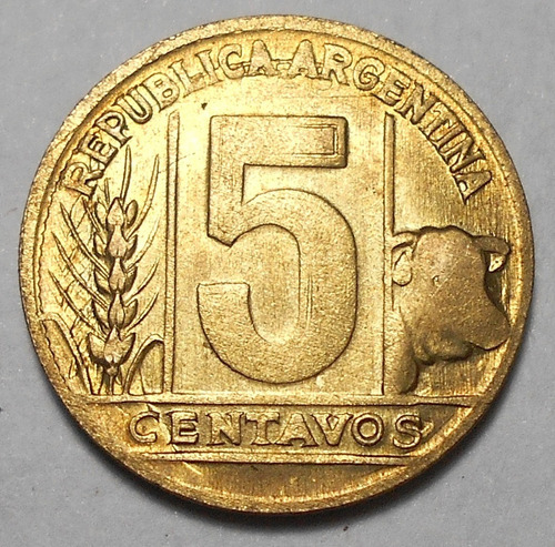 Argentina Torito 5 Centavos 1950 Sin Circular Cuño Partido 