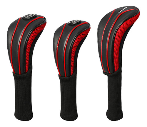 Juego De 3 Fundas Para Cabezas De Golf De Madera, Negro Rojo