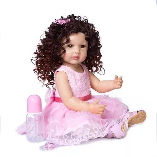 Boneca Reborn Bebe Silicone Menina Cabelo Cacheado 57cm - Bz Doll - Boneca  Reborn - Magazine Luiza