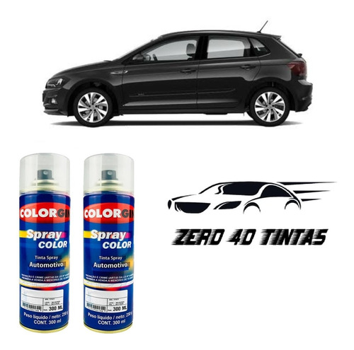 Tinta Automotiva Spray Preto Ninja Vw + Verniz Colorgin