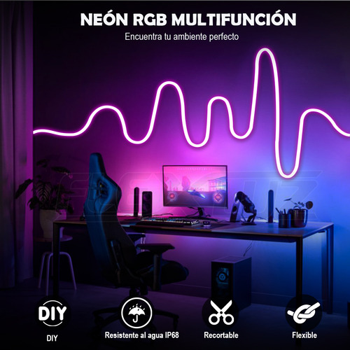 Flexluz Tiras De Neon 12.8M Wifi Flex Rgb Luz Compatible con Asistente de Voz Alexa Google Home y Siri Conexión Estable Control Remoto Sin Límites Para Cuarto Decoración De Interior