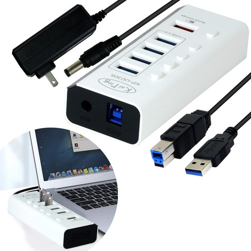 Hub Usb Slim Company De 5 Puertos Con Switch Interruptor Para Laptop Pc Conector Multiconector Adaptador 5 En 1 Color Blanco