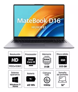Laptop Huawei Matebook D16 2024 16 I5-12450h 512gb Ssd 8gb