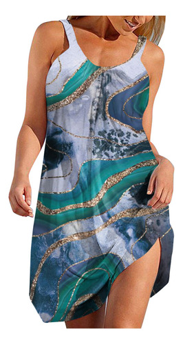 Vestido F Para Mujer, Sin Mangas, Estampado De Rayas, Estamp