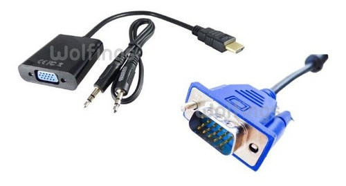 Combo Conversor Hdmi A Vga + Cable Plug + Cable Vga 3 Mts