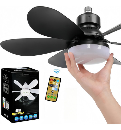 Fofodio Lámpara Ventilador Techo Con Luz Led Control Remoto Focos Ventiladores Techo Cantidad De Aspas 6 Estructura Negro Diámetro 52 Cm Aspas Ventilador Accord Base Para Foco E27